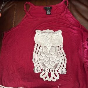 Red lg spaghetti strap with white owl on front